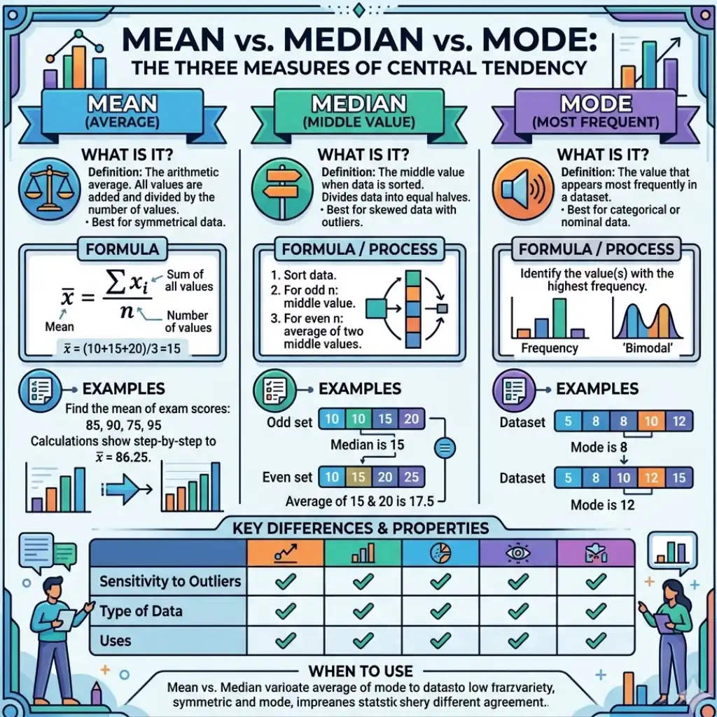Mean vs Median vs Mode: Differences, Formulas & Examples